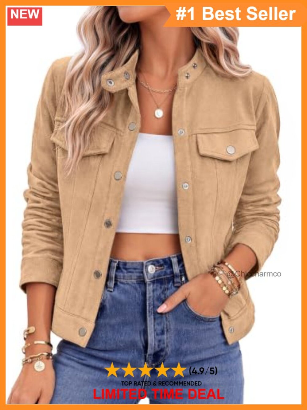 Faux Suede Cropped Jacket Snap Button Lapel Collar Casual Fall